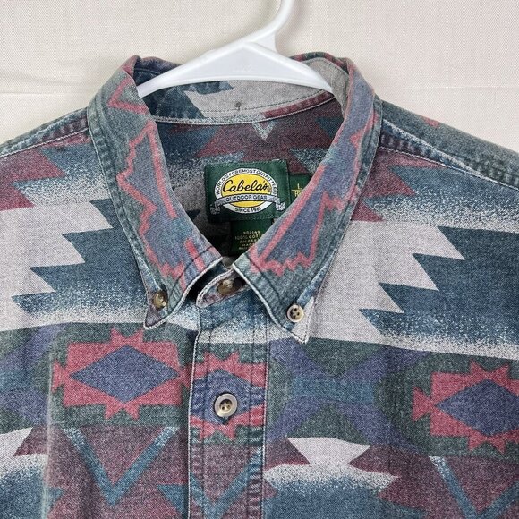Cabelas Shirt Mens Large Regular Long Sleeve Button Up Aztec Cotton - Picture 2 of 11